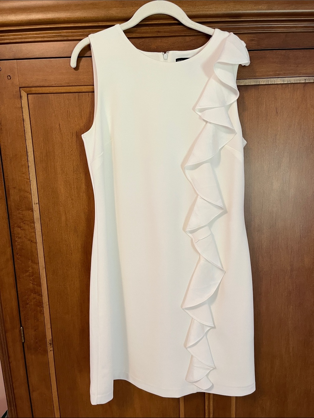 White House Black Market Sleeveless White Ruffle Shift Dress
